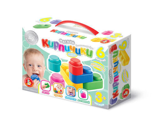 Конструктор из мягкого материала с ионами серебра для самых маленьких «Мягкие кирпичики Extra» 6 деталей