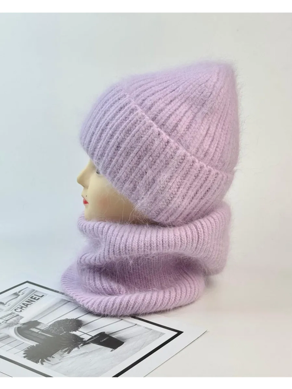 комплект шапка с шарфом- снуд зимний вязаный