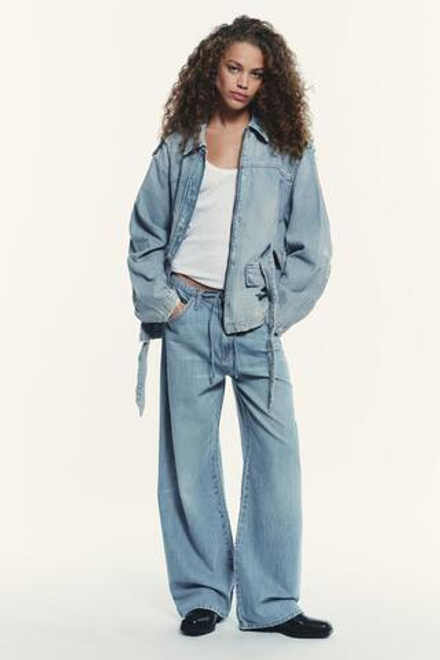 ZARA СТРУЯЩИЕСЯ ДЖИНСЫ TRF НА ШНУРКЕ, СИНИЙ