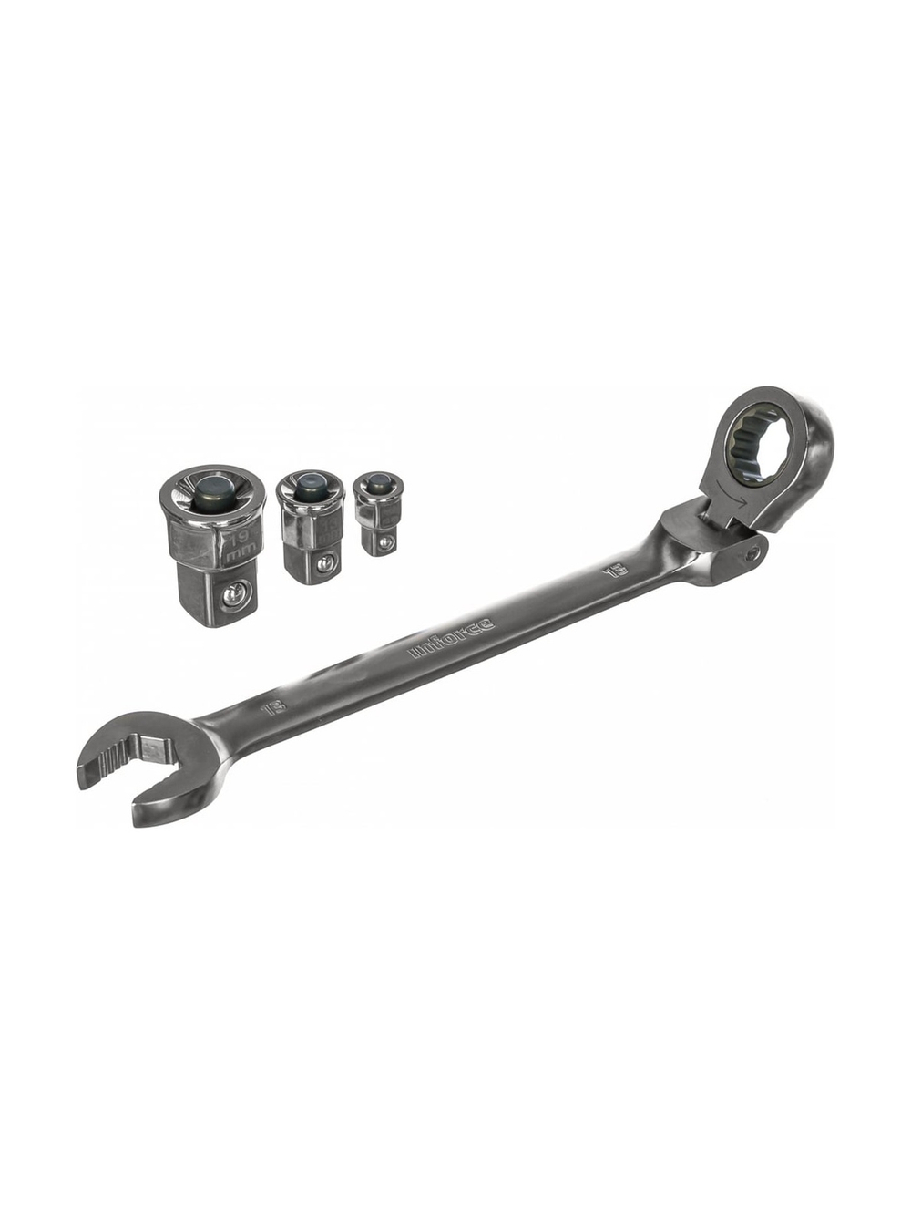 Набор комбинированных шарнирных ключей с трещоткой 13 предметов Inforce, Сталь Cr-V, 10-19мм, 06-05-53