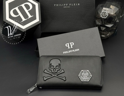 Кошелек на молнии Philipp Plein с фактурным черепом