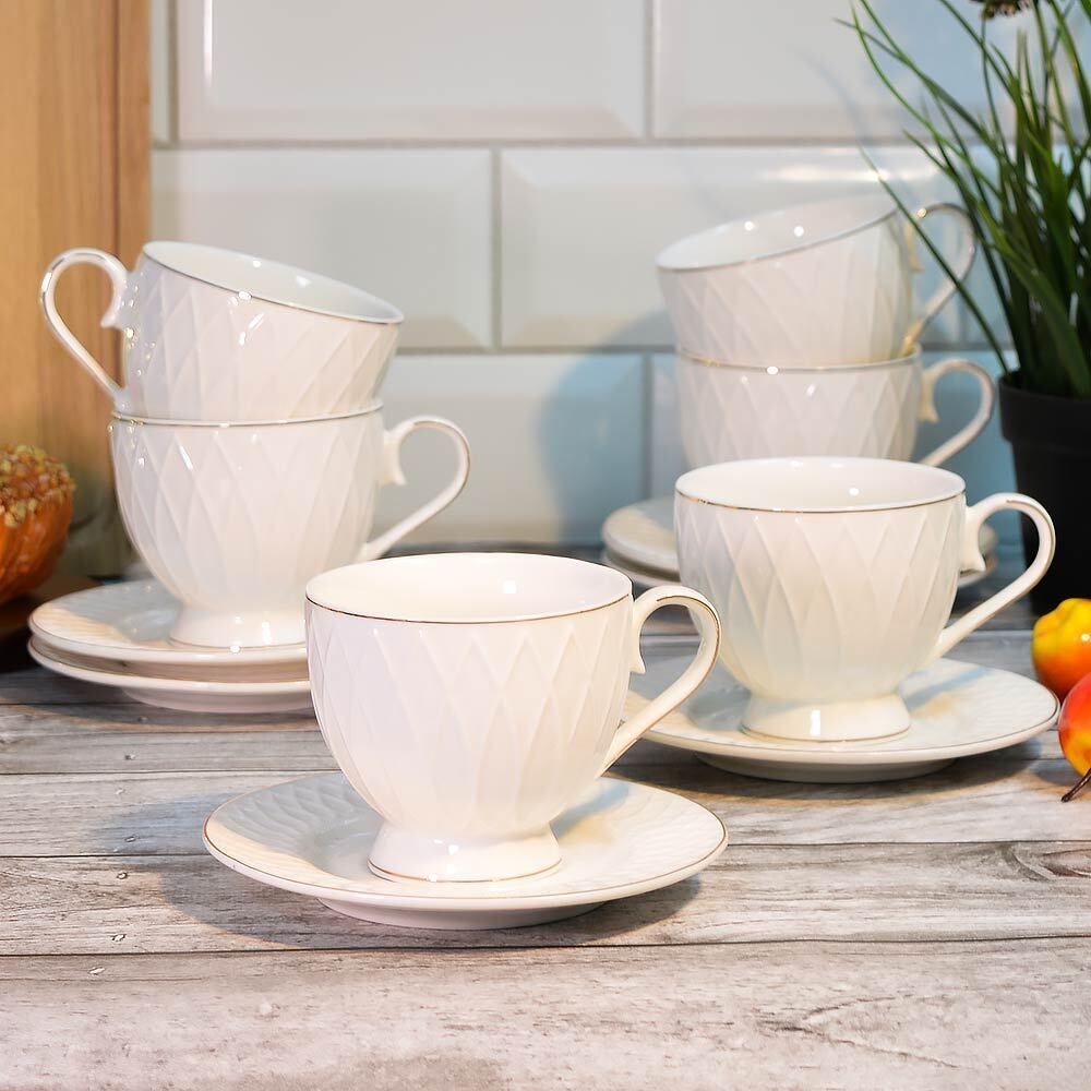 Чайный набор 12 предметов 230мл "Золотая линия" в круглой коробке