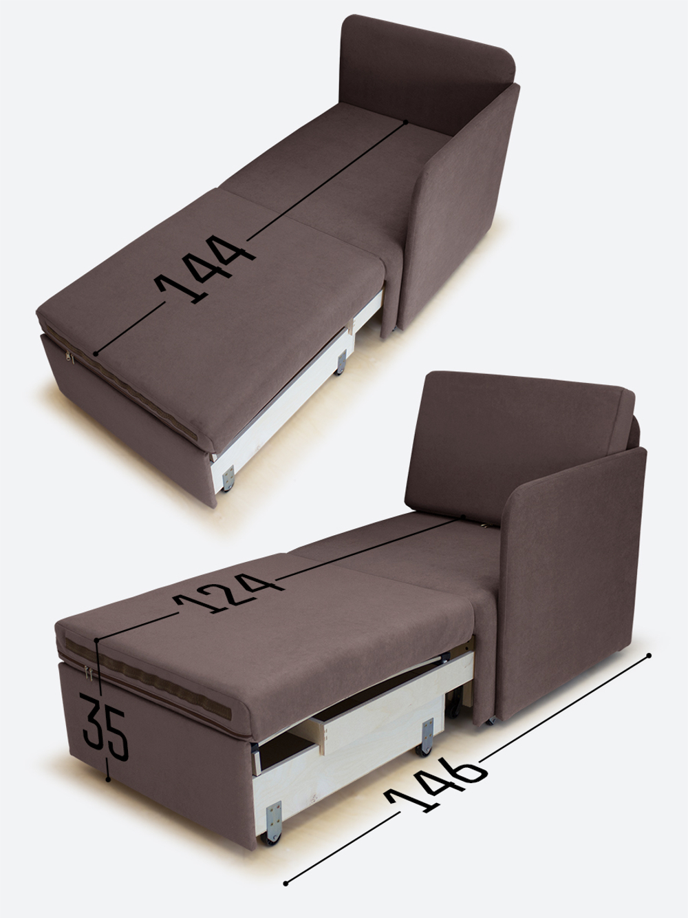 Кресло-кровать "Миник" с левым подлокотником, под левую руку