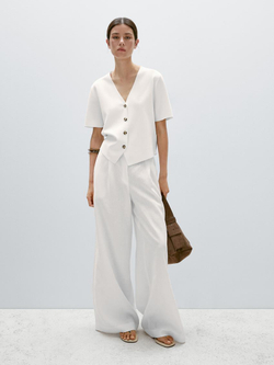 Massimo Dutti Кардиган с короткими рукавами из струящегося трикотажа, белый