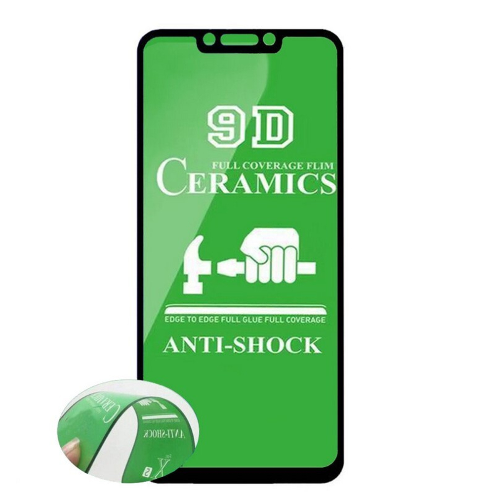 Защитное стекло Ceramics Xiaomi Redmi 9/9A/9C (черный) 9D тех.упаковка