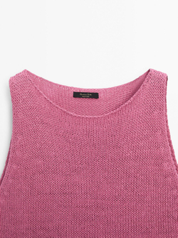 Massimo Dutti Вязаный топ с круглым вырезом, розовый