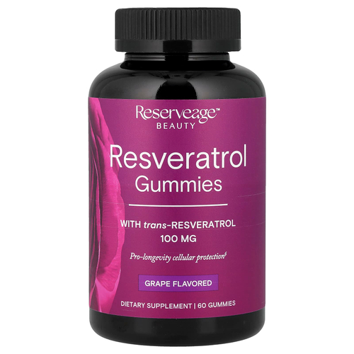 Reserveage Beauty, жевательные мармеладки с ресвератролом, со вкусом винограда, 60 шт.