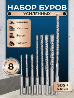 Бур для перфоратора по бетону 8шт