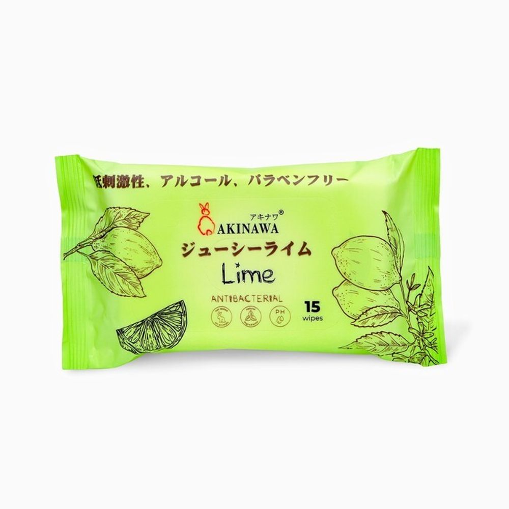 AKINAWA 15 шт. Влажные салфетки  (с ароматом лайма)