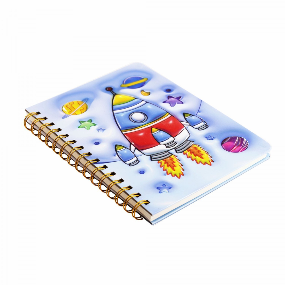 Блокнот 14,5 см * 21 см, гребень, Alingar, ламинация, конгрев, эффект 3D, клетка, 80 л., "Ракета"