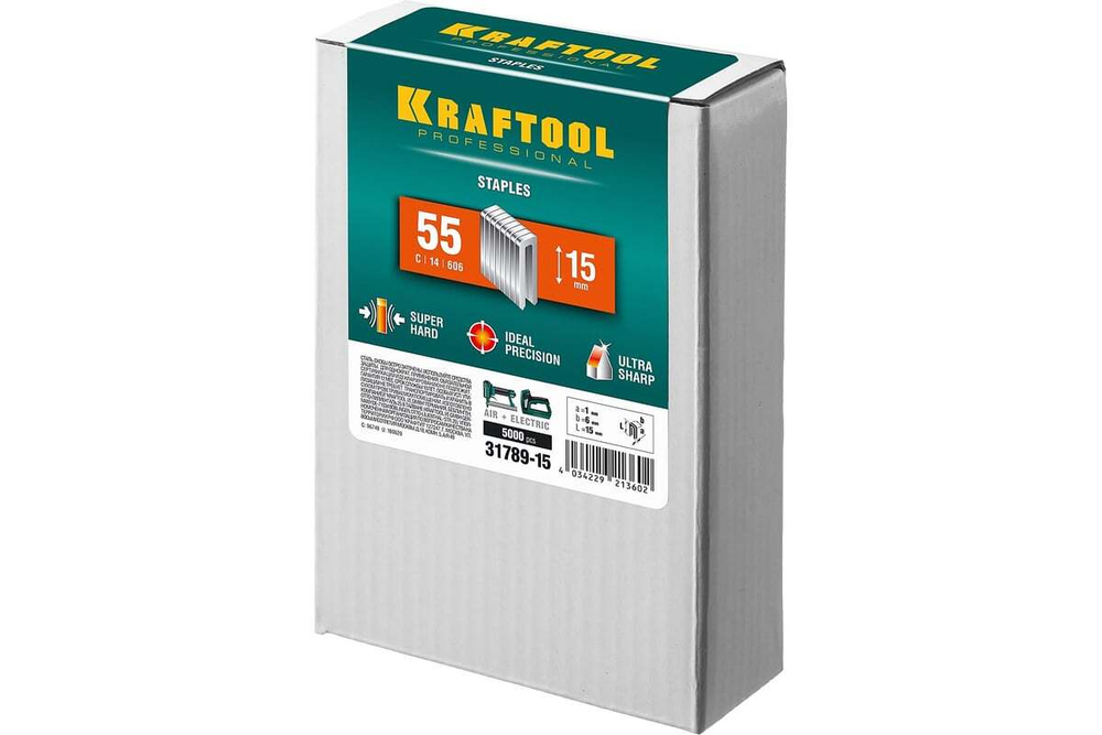 KRAFTOOL тип 18GA (55 / 90 / C) 15 мм, 5000 шт, скобы для степлера (31789-15)