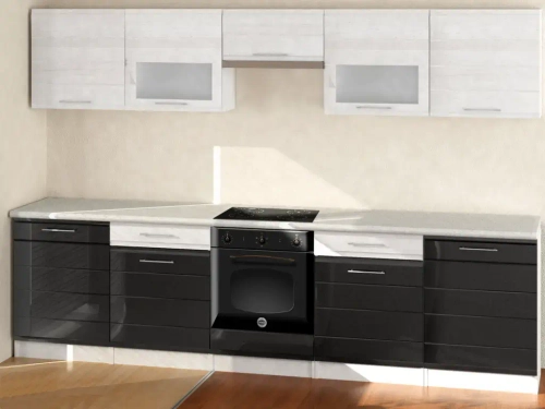 Кухня Кремона 3 м Белое дерево/Черный глянец/Антарес