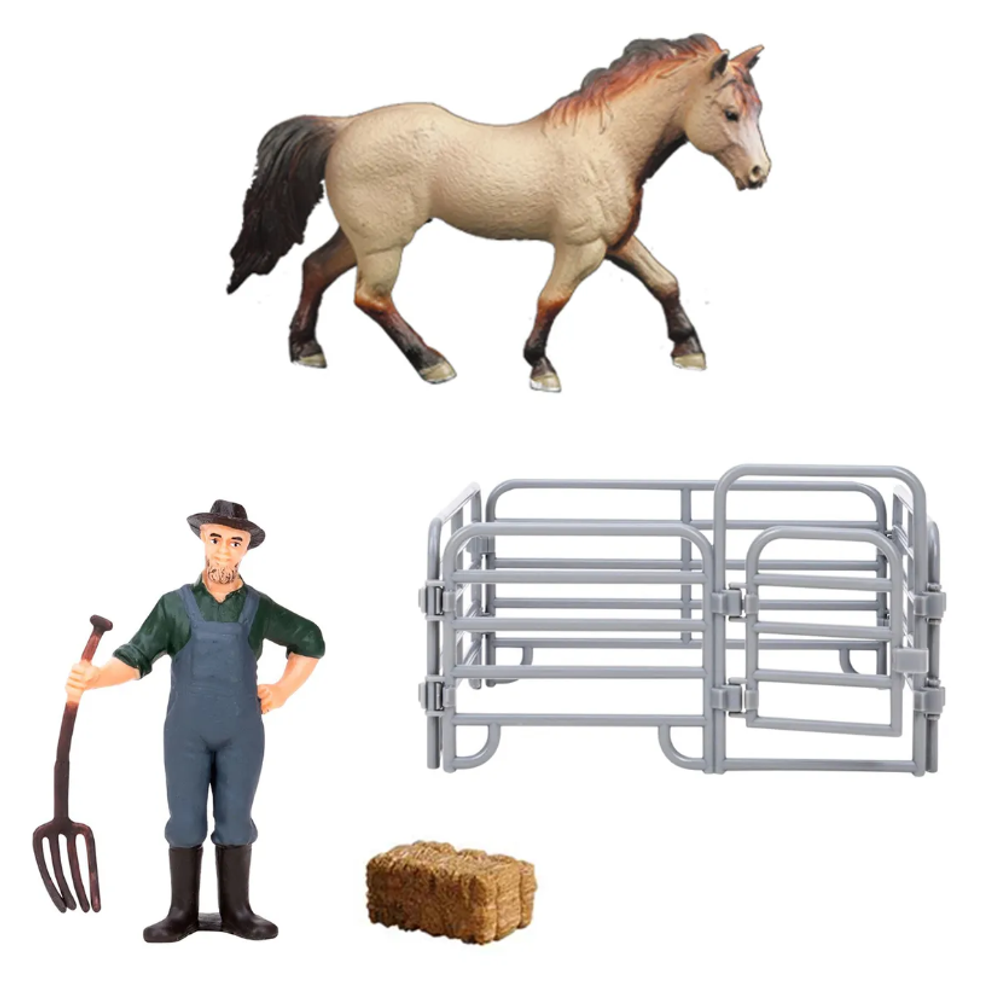 Игровой набор Masai Mara Мир лошадей: лошадь, фермер, ограждение, вилы.