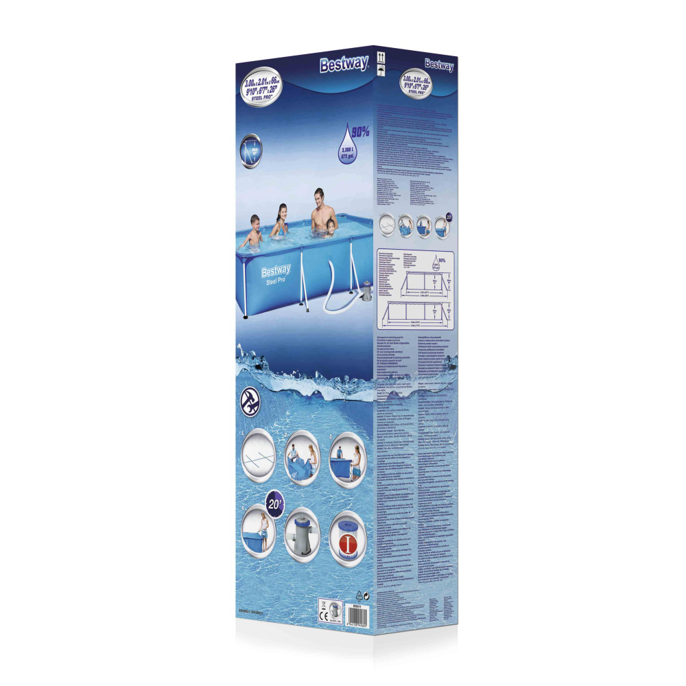 Каркасный прямоугольный бассейн Bestway 300х201х66 см + фильтр-насос 1249 л/ч (56411 BW)