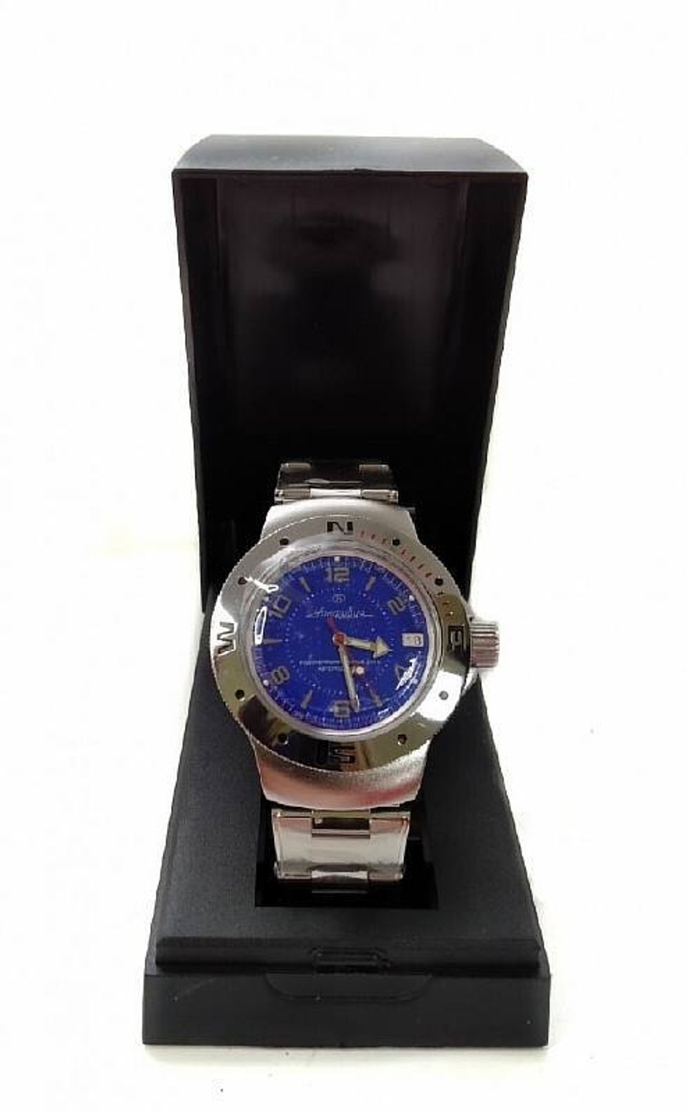 Часы наручные механические Амфибия Восток синий циферблат