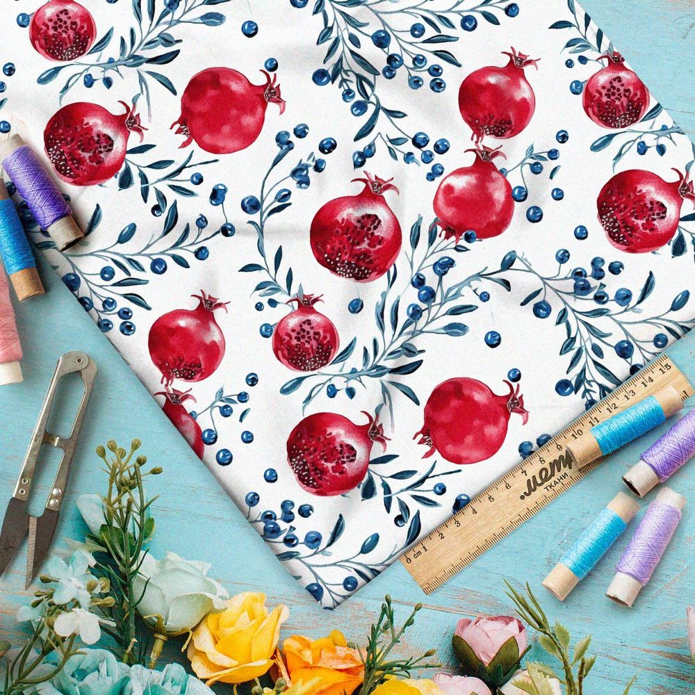 Ткань премиум мембрана плоды граната с голубыми ягодами