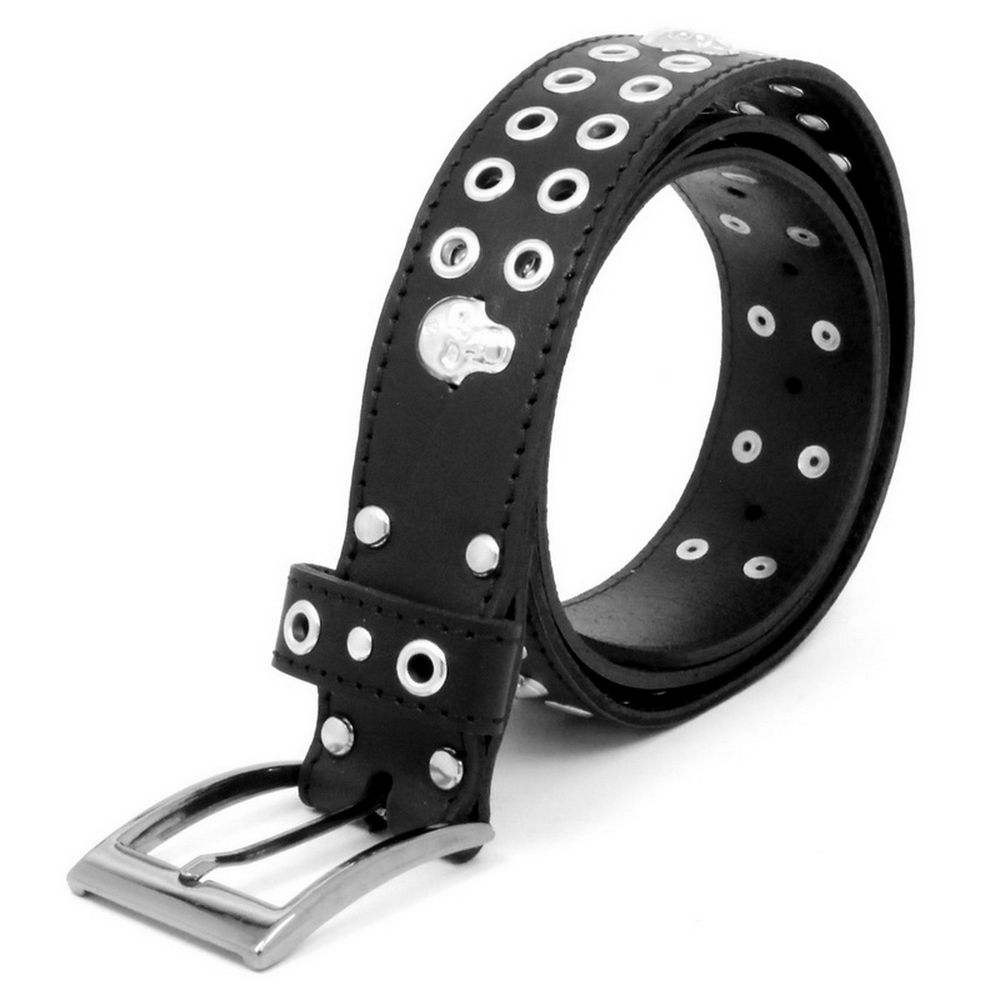 Ремень люверс 2 ряда + череп (черная нить) (136)