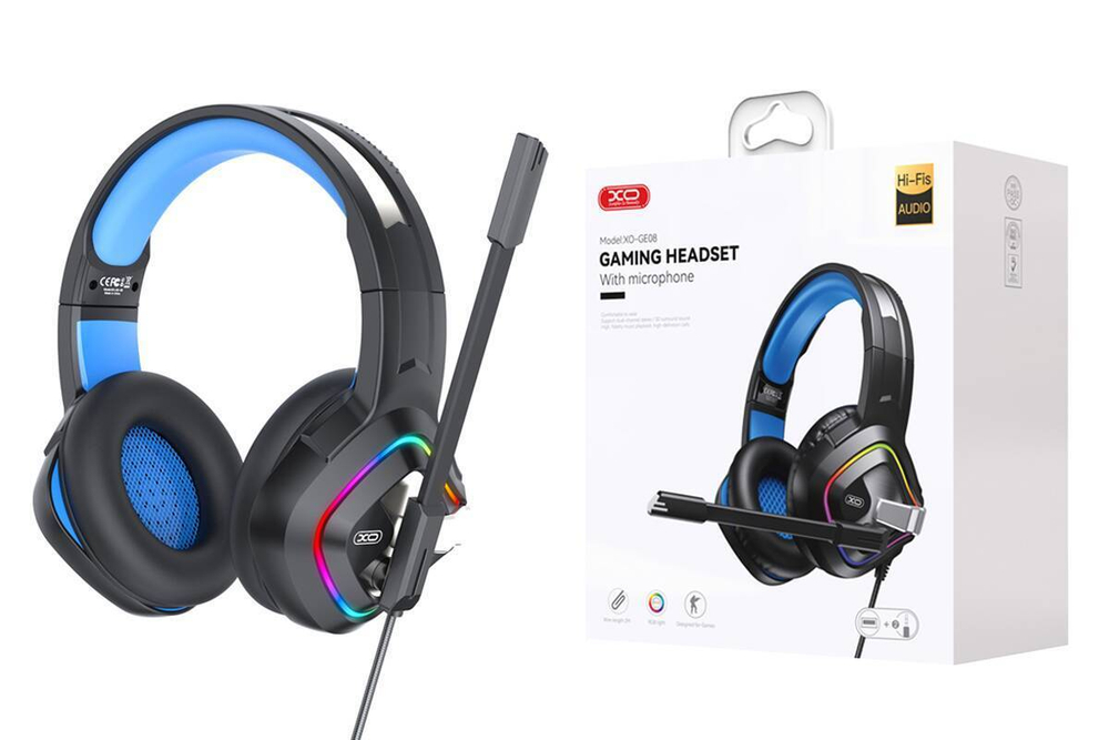 Наушники мониторные GE-08 Static RGB Long Mic Headworn Game Earphones USB+Dual 3.5mm