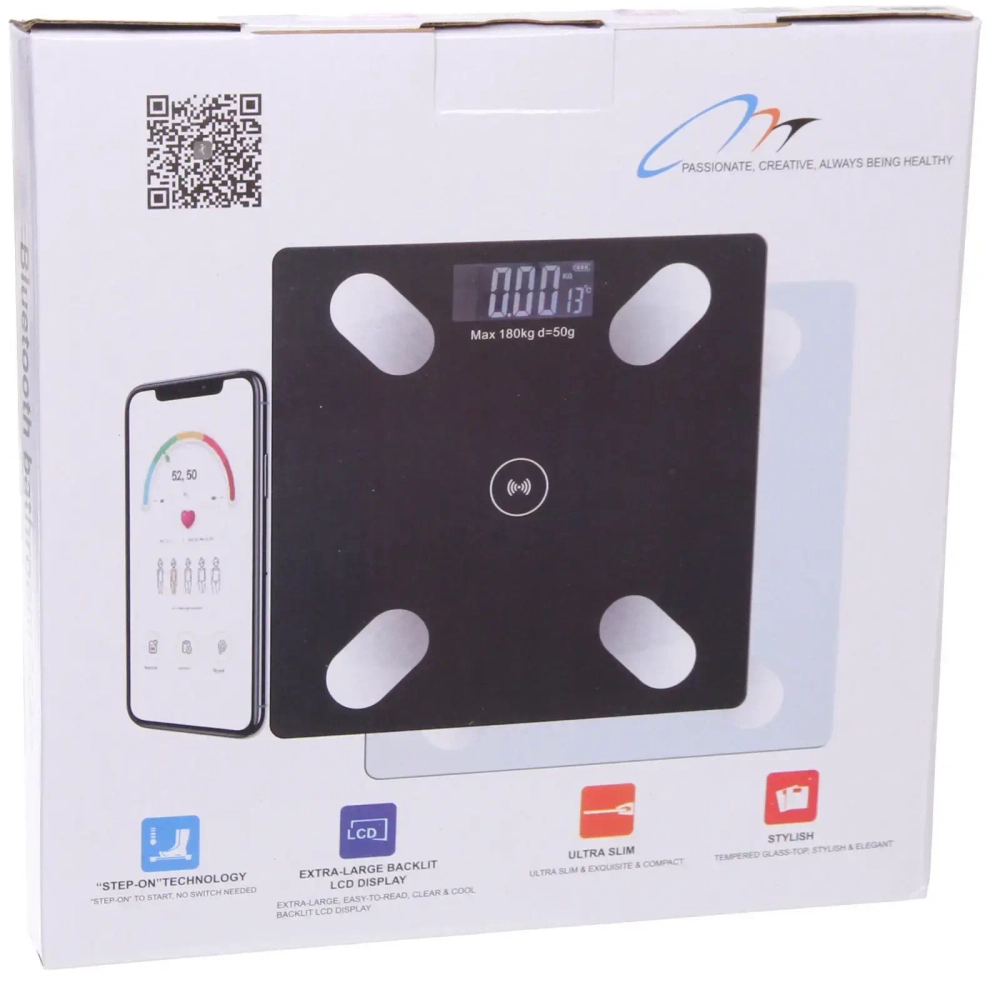 Весы напольные электронные «SMART-Weight» 26*26*0,4 см, bluetooth (работает от 2хААА), Белый