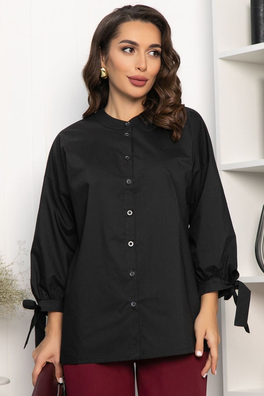 Блуза с завязками Ажур (черная) Б14387-10М LT Collection