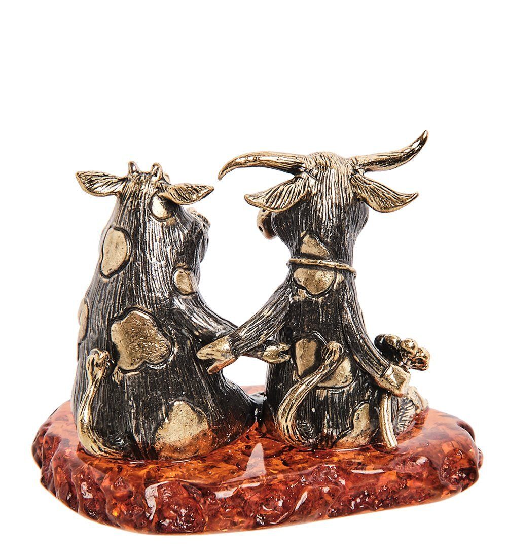 AM-2813 Фигурка «Парочка Бык и Корова» (латунь, янтарь)