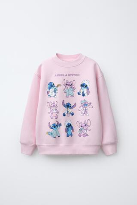 ZARA ТОЛСТОВКА С ПРИНТОМ STITCH & ANGEL © DISNEY, РОЗОВЫЙ