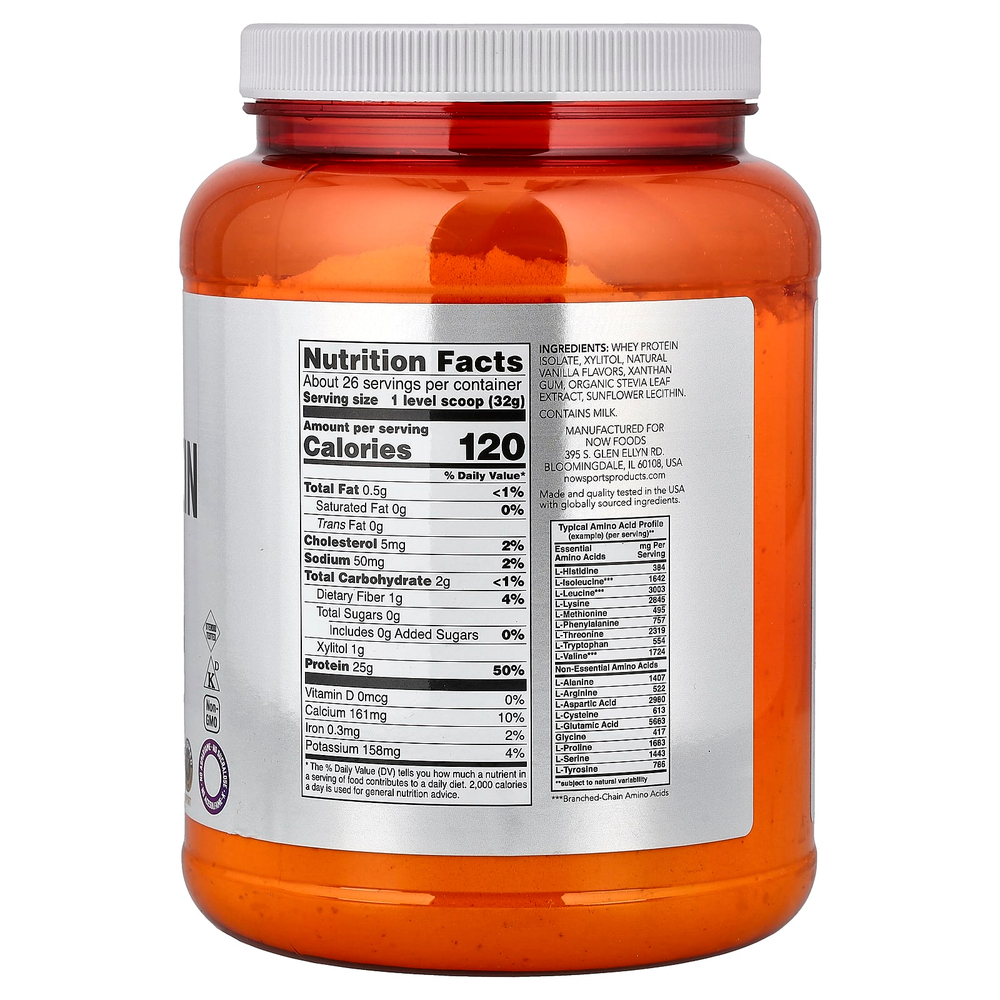 NOW Foods, Sports, изолят сывороточного протеина, кремовая ваниль, 816 г (1,8 фунта)