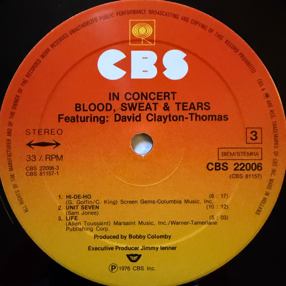 Blood, Sweat & Tears Featuring David Clayton-Thomas – In Concert 2LP (Голландия 1976г.) Т