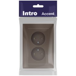 Розетка Intro Accent 6-204-08 2х2P, 16А-250В, IP20, СУ, AL/CU, бронза