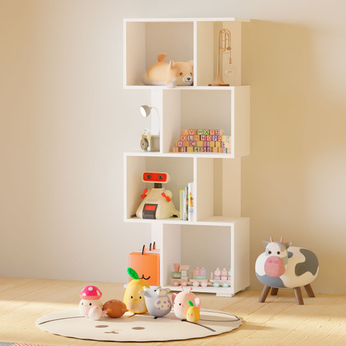 Стеллаж деревянный напольный Дален 4 полки для игрушек и для книг, белый