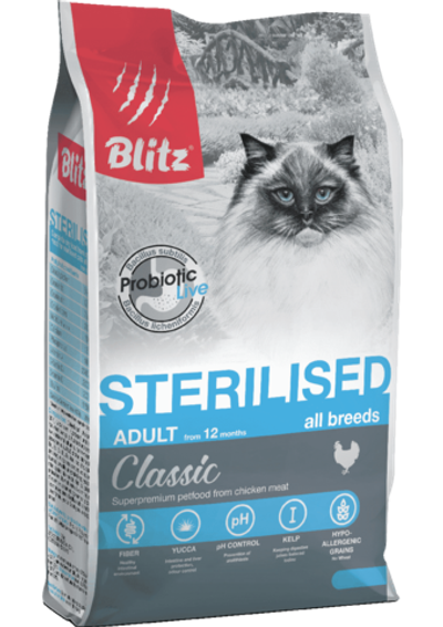 Blitz Adult Sterilised для взрослых стерилизованных кошек Курица 1кг. развес