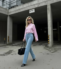 Розовая рубашка с разрезами на рукавах René