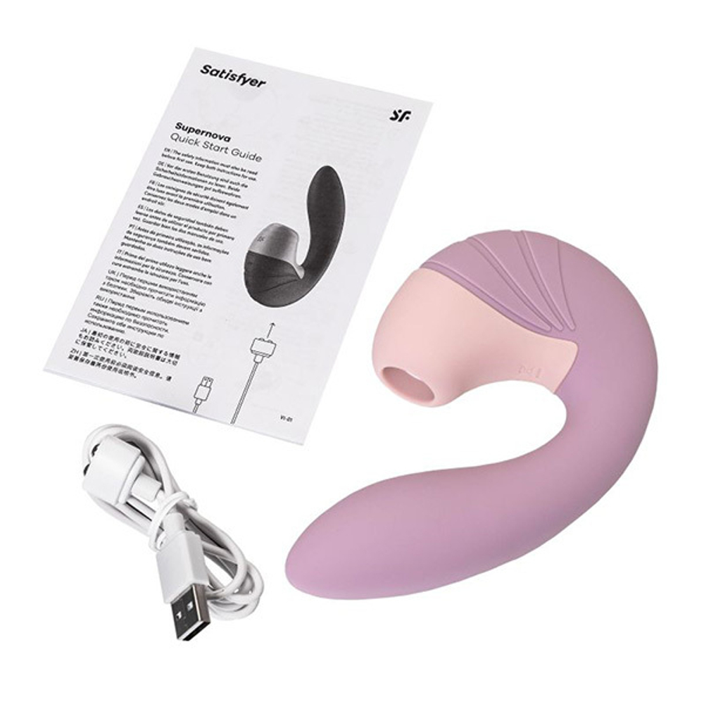 Сиреневый вибратор 16,9см с вакуумным стимулятором Satisfyer Supernova