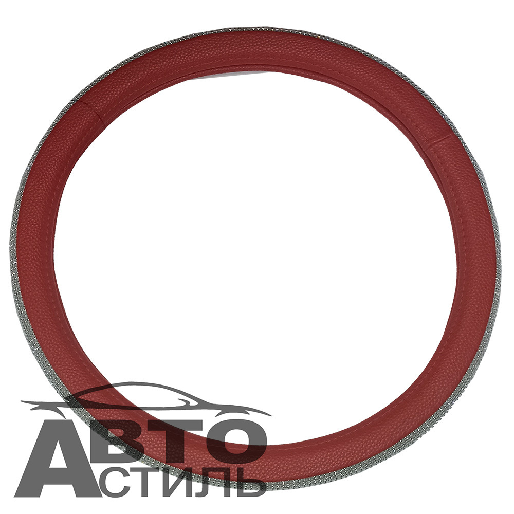 Оплетка на руль круглая Coolpart DIAMOND 50 (37*38) к/з красный/белый СТРАЗЫ A268RD-WT