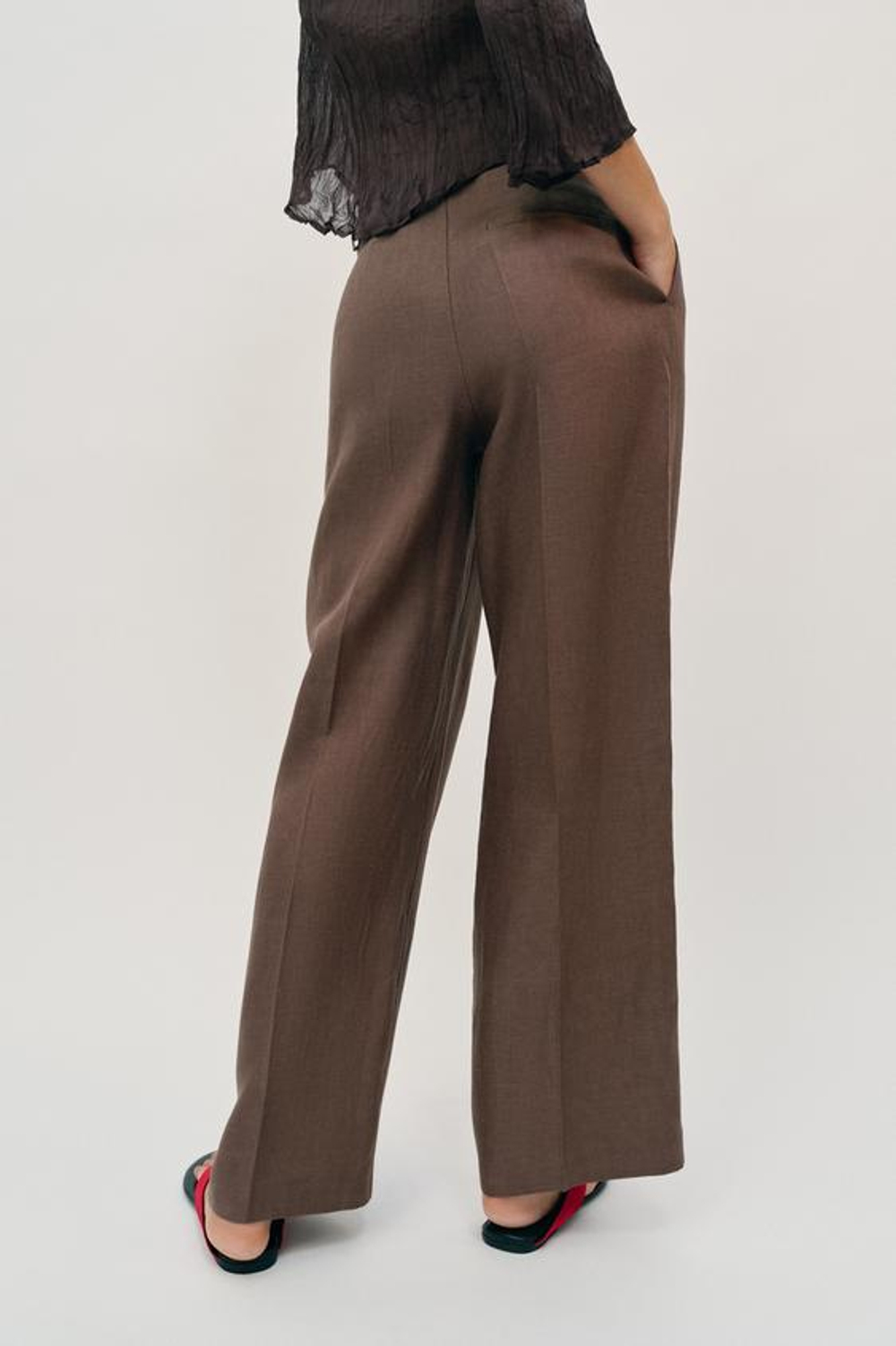 ZARA ПРЯМЫЕ БРЮКИ ИЗ 100% ЛЬНА, СЕРО-КОРИЧНЕВЫЙ