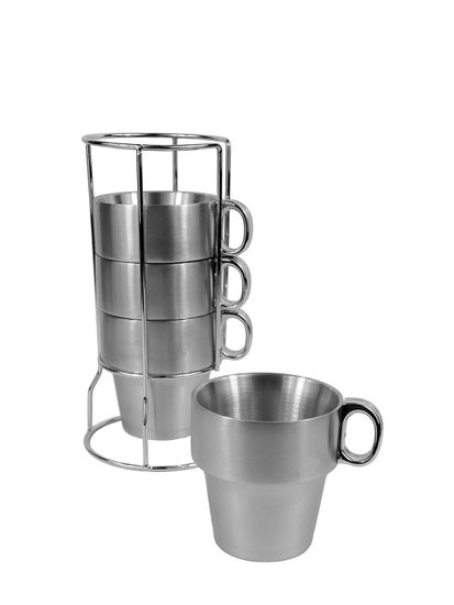 Набор кружек туристический 4 шт. Kamille KM 4379 из нержавеющей стали на подставке