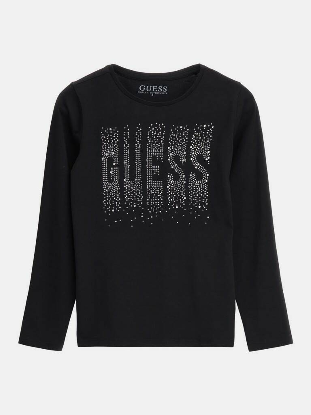 Футболка с длинным рукавом GUESS Черный/Логотип из белых страз Девочка