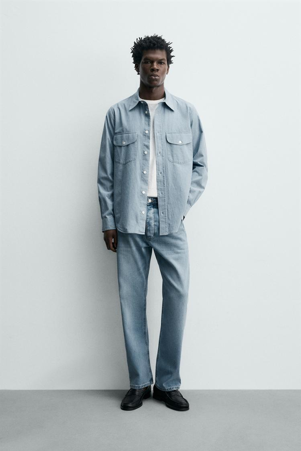 ZARA ДЖИНСЫ STRAIGHT ANKLE FIT ИЗ ХЛОПКА И ЛИОЦЕЛЛА, ГОЛУБОЙ