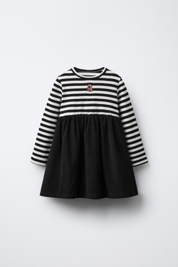 ZARA ПЛАТЬЕ В ПОЛОСКУ ИЗ ВЫШИТОГО МИКРОВЕЛЬВЕТА, ЧЕРНЫЙ