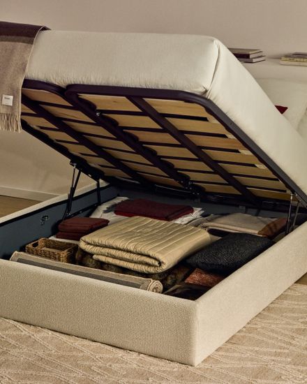 Основание кровати Nelzi из шенилла цвета экрю для матраса 150 x 200 см