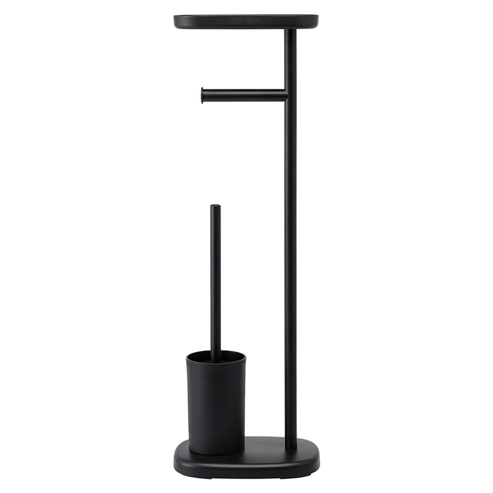 Держатель для туалетной бумаги с полочкой и ершиком Slim, черный