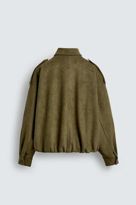 ZARA УКОРОЧЕННАЯ КУРТКА ИЗ ИСКУССТВЕННОЙ ЗАМШИ, СВЕТЛО-БЕЖЕВЫЙ