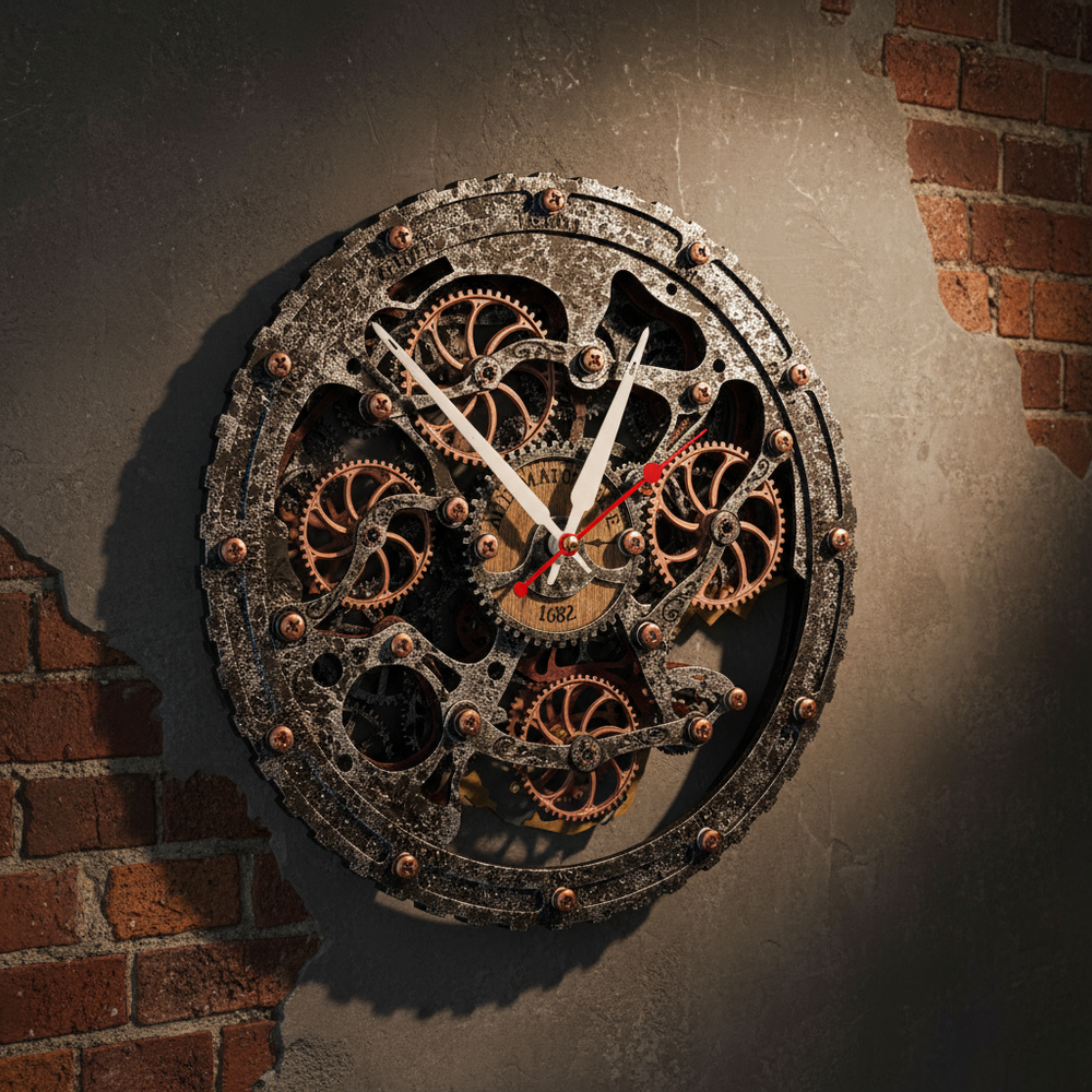 Автоматон Bite 1682 Circle Старый металл – настенные часы в стиле стимпанк