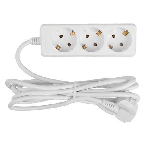 Удлинитель бытовой GES-10-3x075-3-3m, 10А, 3х0,75 мм2, 3 места, 3 метра, с заземлением, без выключателя