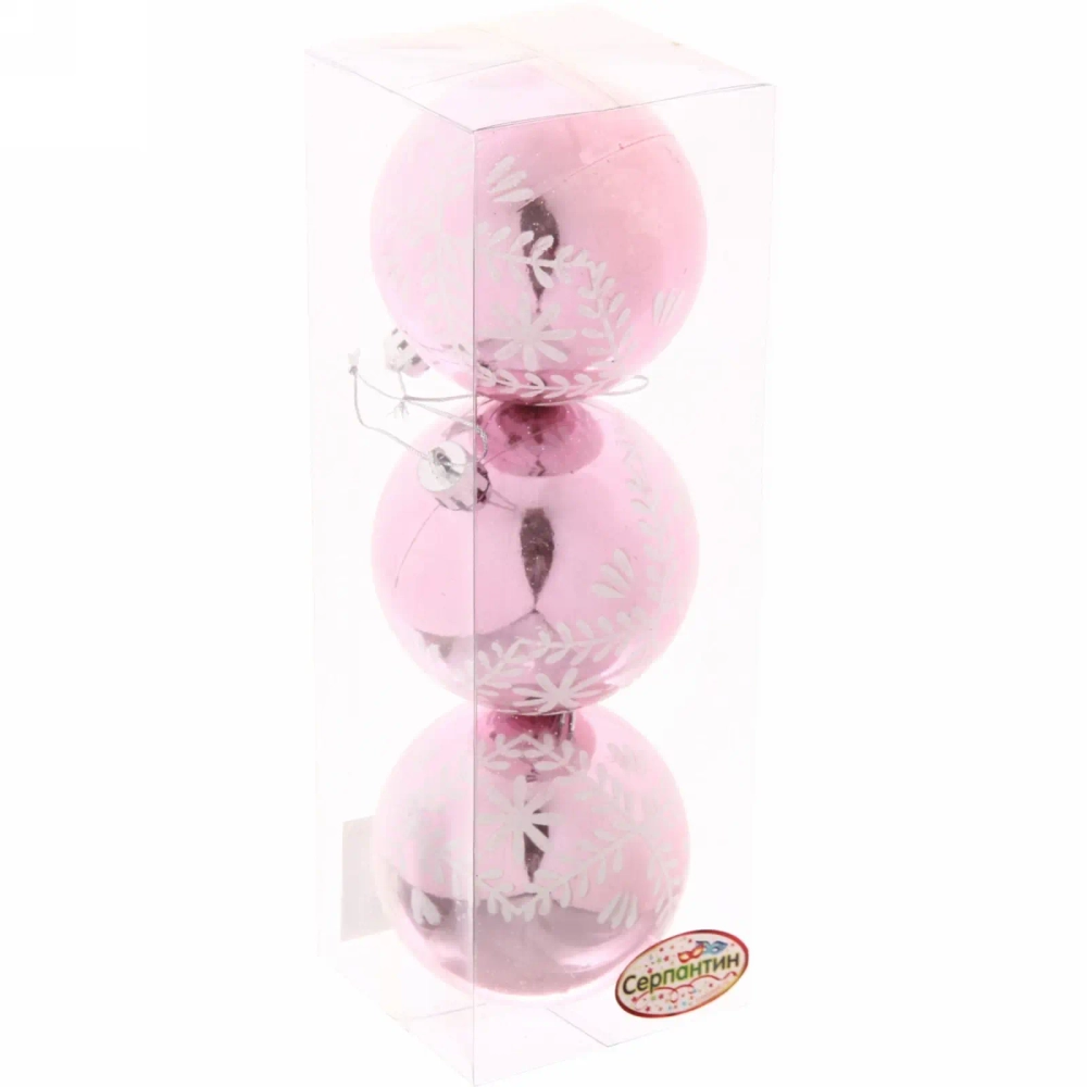 Новогодние шары 7см (набор 3шт) «Хвойные веточки», розовый