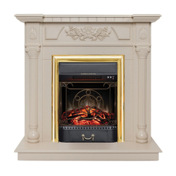 Электрокамин RealFlame Dacota WT белый дуб с очагом Majestic Lux Brass