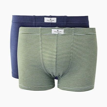 Мужские трусы боксеры набор из 2-х штук (темно-синие, зеленые в полоску) Tom Tailor 70475/6061 322