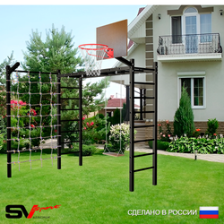 Уличная шведская стенка Sv Sport рукоход с комплектом турник прямой У5035К (Деревянные/Щит баскет/Кронш бокс/Сетка)