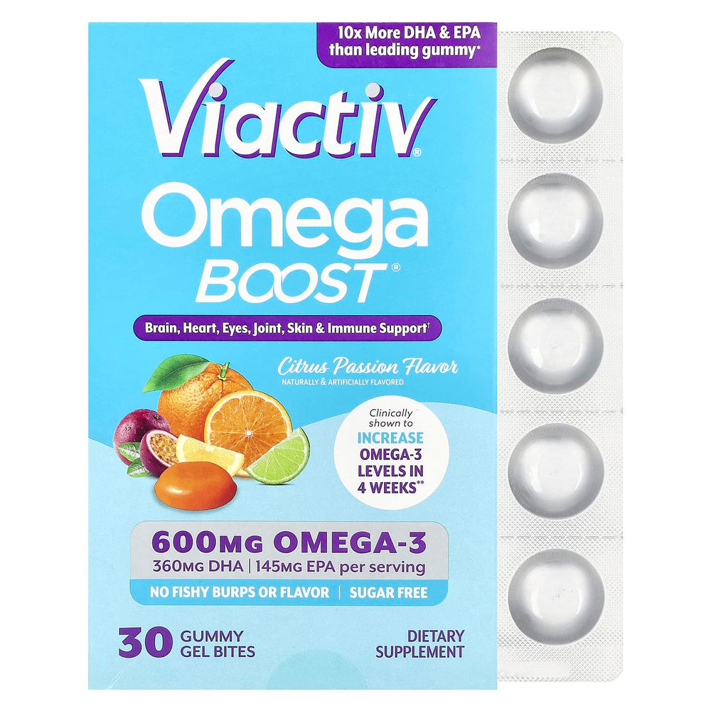 Viactiv, Omega Boost®, жевательные мармеладки, цитрусовая страсть, 600 мг, 30 жевательных таблеток