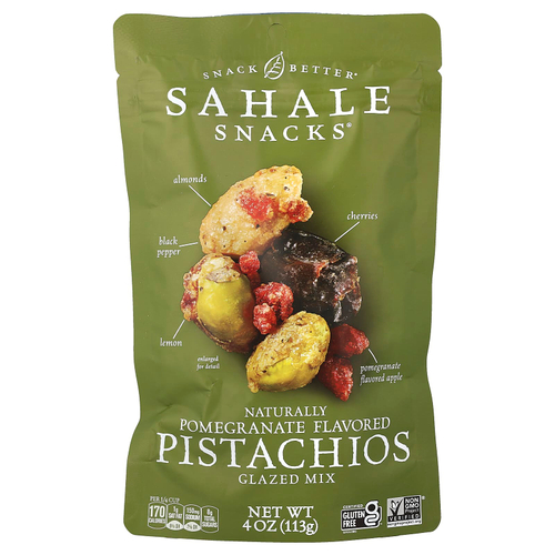 Sahale Snacks, глазированная смесь, натуральные гранат и фисташки, 113 г (4 унции)
